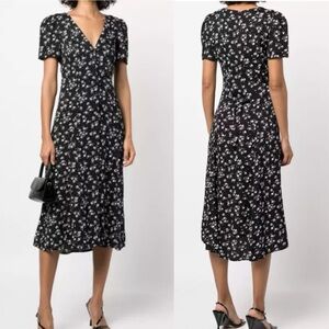 REFORMATION Locklin Floral Print Dress in Black Sz 4 Cottagecore Feminine Midi